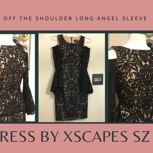 Cocktail off the shoulder dress by XSCAPE, size 4 - Picture 3 of 8